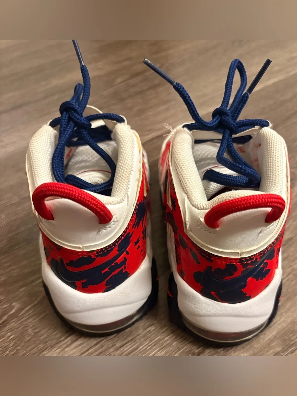 Nike Kids Air More Uptempo in the Red Navy Camo White  Size 11 C